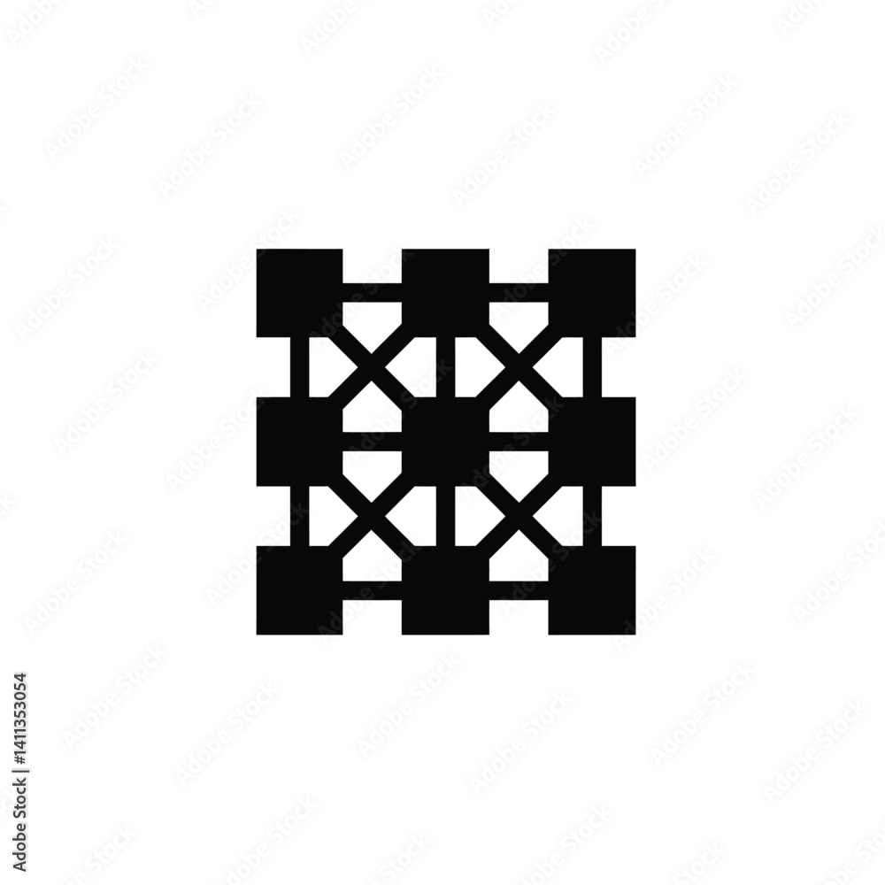 Poster black geometric grid network with square nodes connecting lines vector design