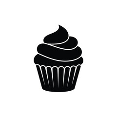 Black Silhouette Illustration Of A Delicious Cupcake With Creamy Frosting