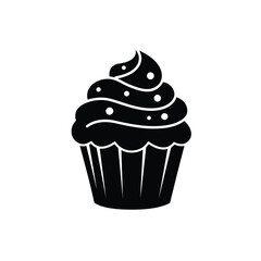 Elegant Black Cupcake Silhouette With Sprinkles Vector Graphic Icon Design
