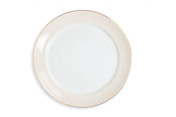 white plate with a gold rim on a white background