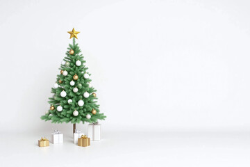 Fototapeta premium white christmas tree with gold ornaments and presents