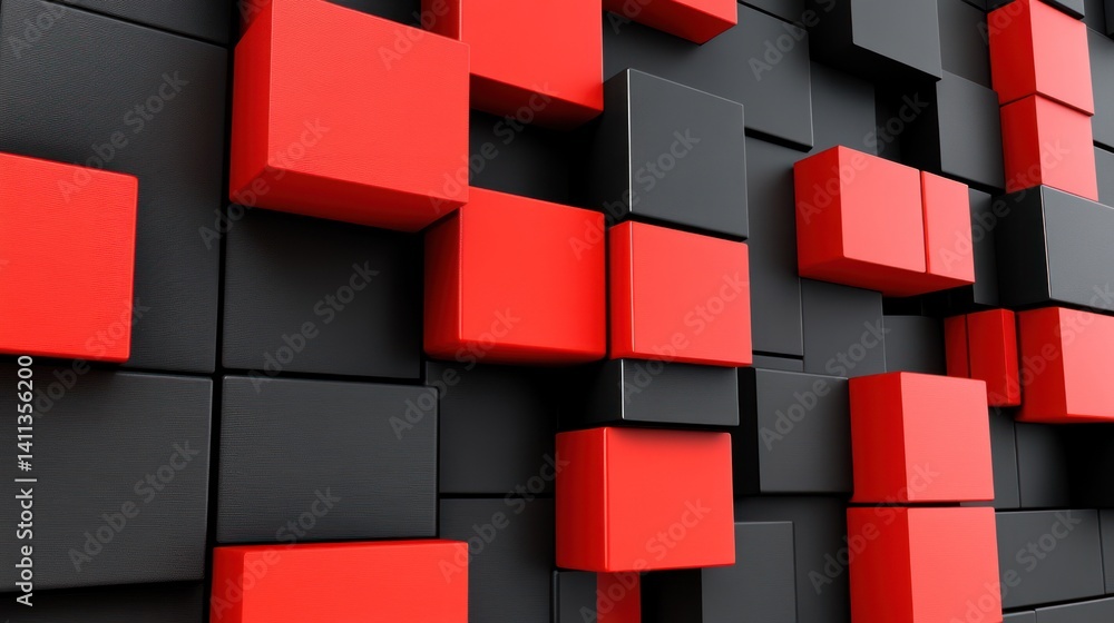 Aufkleber a striking interplay of red and black three-dimensional cubes creates a captivating geometric patter