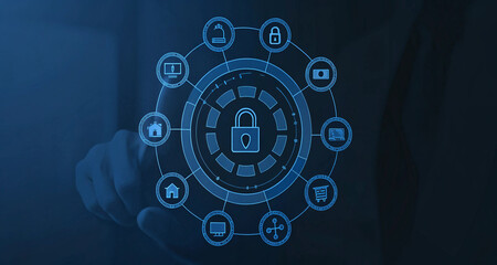 Obraz premium Security padlock and network