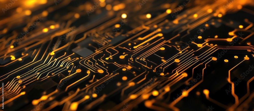 Poster illuminated circuitry abstract backdrop portraying interconnectedness within advanced technology and