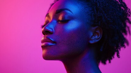 Fototapeta premium Serene Woman Portrait Pink Blue Light Beauty Image