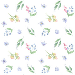 Plant branches with berries. Simple pattern. Watercolor