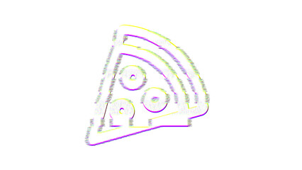 Icon pizza slice is distorted. Glitch. Noise, chromatic aberration, geometric distortion