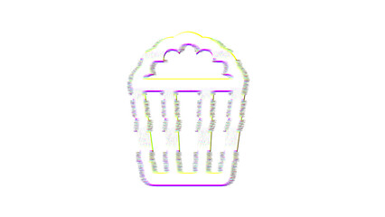 Icon popcorn is distorted. Glitch. Noise, chromatic aberration, geometric distortion