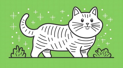Fototapeta premium Playful cat illustration digital art whimsical green background creative design fun concept