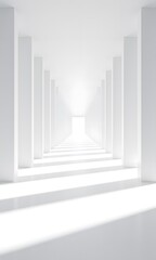 Obraz premium A white corridor with pillars on each side.