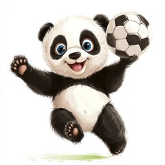 Fototapeta premium cute cartoon character panda playing with football isolated on white background 