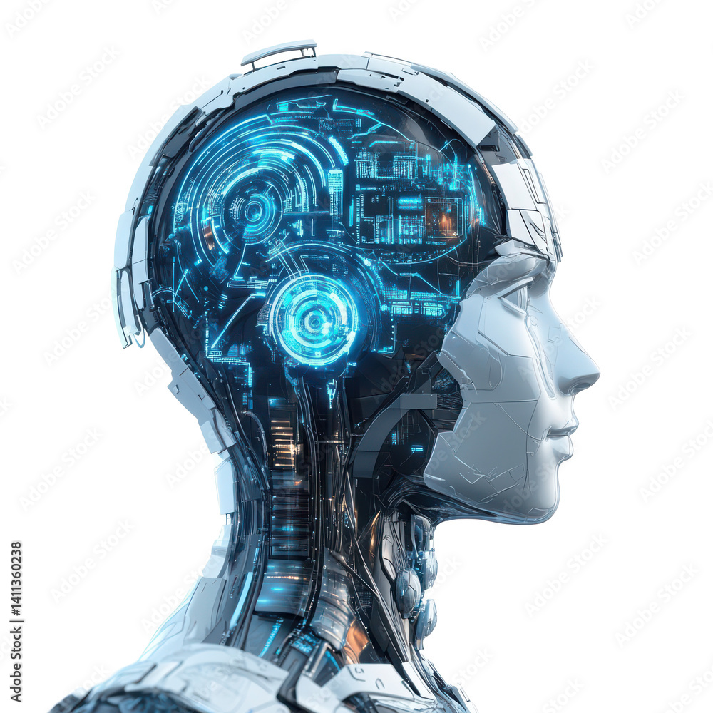 Poster android robot with futuristic background