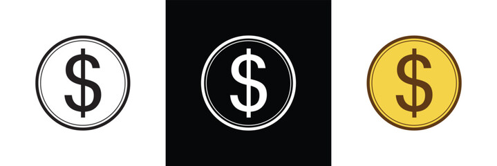 Doller Currency symbol icons set. Money kind icon Collection of currency icons. Dollar, Euro, British Pound, Chinese Yuan and Bitcoin symbol sign in eps 10.