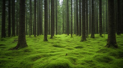 Obraz premium Lush Green Forest with Mossy Ground