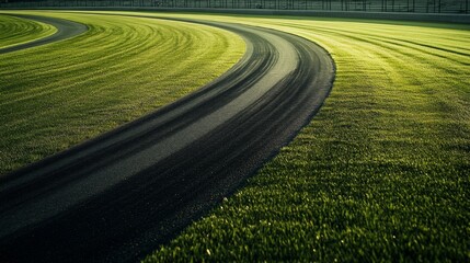 Fototapeta premium Curved Running Track in Green Grassy Field