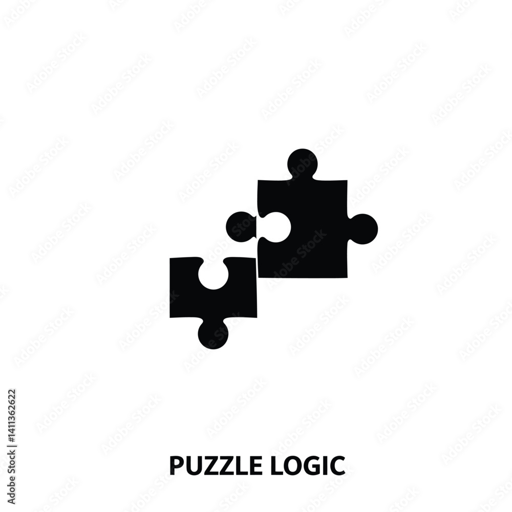Poster interlocking puzzle pieces illustration representing connection and problem solving on a clean white