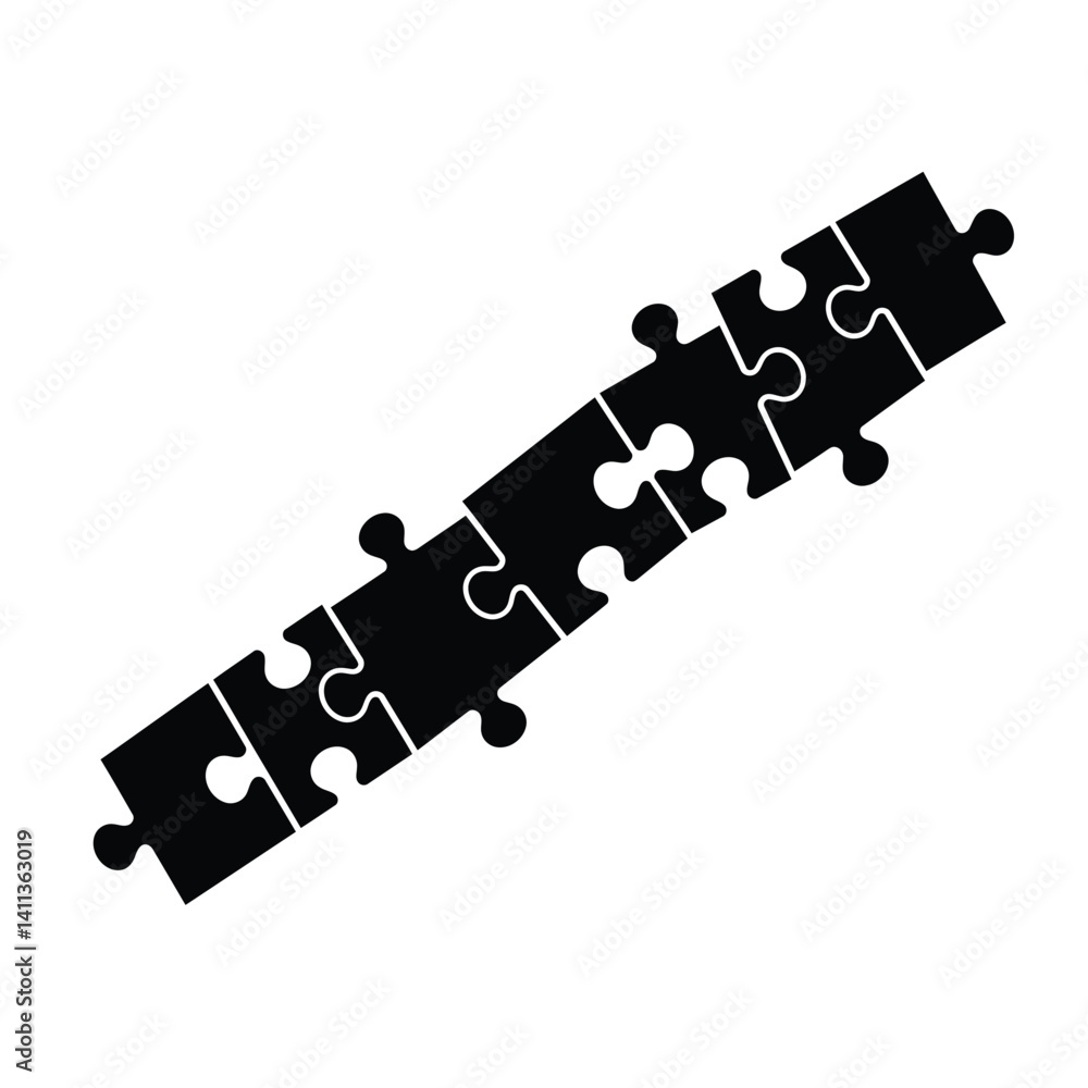 Poster Connected Puzzle Pieces Representing Teamwork Collaboration And Problem Solving Concept Black