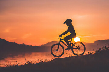 Obraz premium sunset unicycle balance