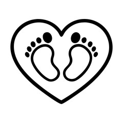 Minimalistic baby footprint icon inside a heart symbolizing love, care, and innocence