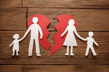 Broken Heart Family Divorce Concept with Paper Cutouts