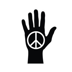 Raised Hand Peace Symbol Gesture Black And White Illustration Design