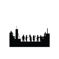 City Skyline Silhouette With Celebrating People Illustration Vector Graphic