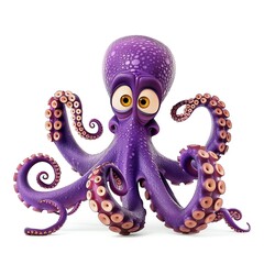 Obraz premium A Sad Cartoon Octopus with Big Eyes and Many Tentacles Sits on a White Background