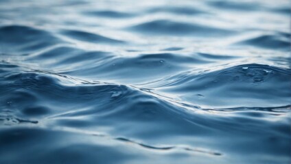 Tranquil CloseUp of Deep Blue Water Surface with Rippled and Smooth Texture, Small Droplets, and Calm Reflections