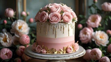 Naklejka premium wedding cake and roses