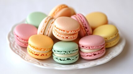 Obraz premium Pastel Macarons on White Plate