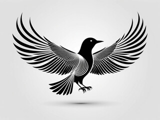 Fototapeta premium Elegant Black and White Bird Illustration with Wing Design for Decorative Purposes.