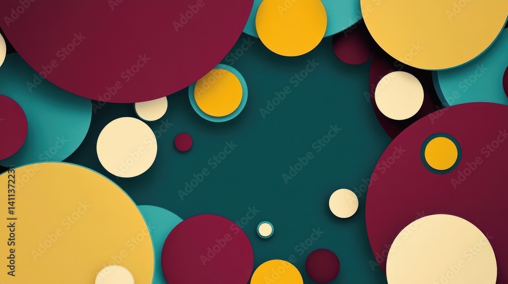 Poster energetic abstract design featuring fluid circular patterns in random colors like teal, maroon, and 