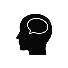 Human Head Silhouette With Thought Bubble Representing Mental Process Thinking