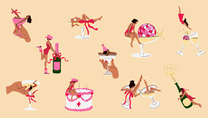A collection of fun bachelorette party clipart designs