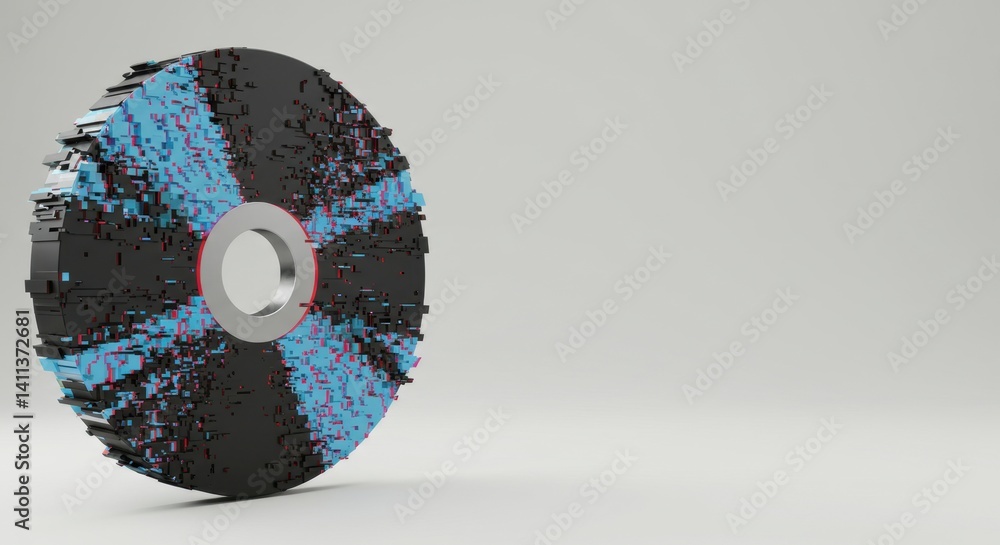 Aufkleber abstract 3d render of a glitching digital disc data visualization futuristic technology concept