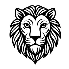 Tribal Lion Head Line Art – Geometric Black and White Illustration