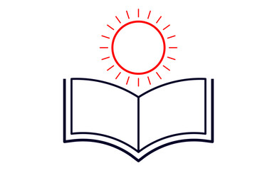 Open Book with Sun, Education Logo Emblem Design Element Outline Strokes Vector Illustration