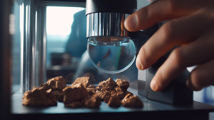 Ore processor analyzing minerals at a sorting facility. Featuring precision and analysis
