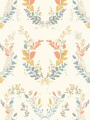 Naklejka premium Botanical flat vector wreath with geometric lineart, minimal pastel color palette, seamless repeating patterns for textile design --niji 6 --ar 3:4