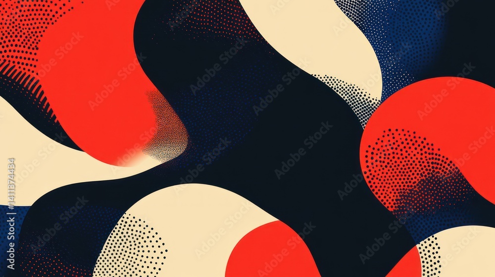 Poster abstract round pattern in bold, contrasting colors, forming a fluid and hypnotic visual effect with 