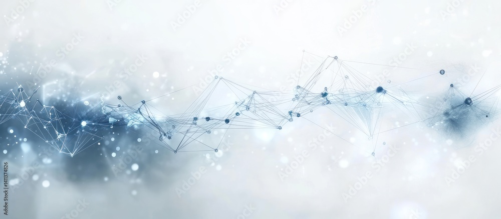 Poster abstract network visualization on a misty background presents a sophisticated representation of inte