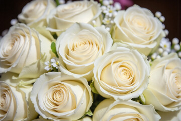bunch of white roses and babys breath