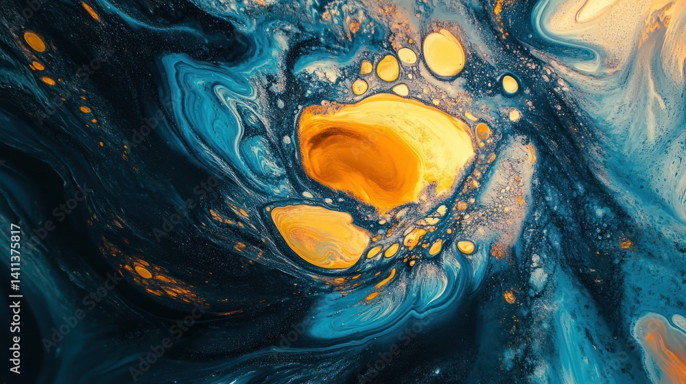 Poster abstract round pattern in bold, contrasting colors, forming a fluid and hypnotic visual effect with 