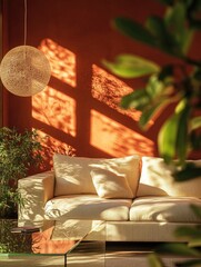 Modern Living Room with White Couch and Plant