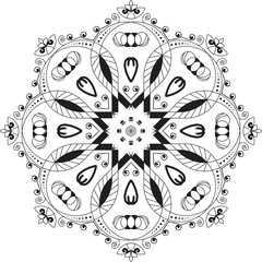 new black and white mandala vector isolated on white. Vector hand drawn circular decorative element and black background