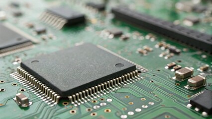 High Detail Close Up of Circuit Green Board in Studio Lighting Environment