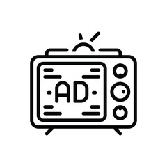 Black line icon for tv advertising