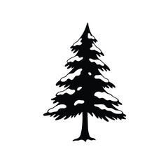 Silhouette Of Snowy Evergreen Tree Isolated On White Background Graphic Element