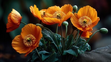 Vibrant orange poppies blooming in garden