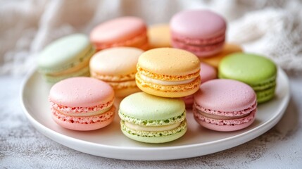 Obraz premium Colorful Macarons on White Plate